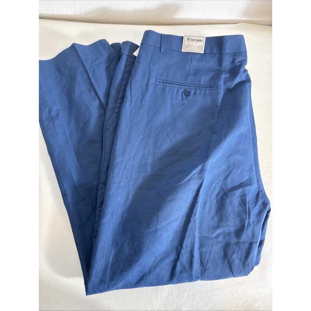 Stacy Adams Mens New Blue Pleated Dress Pants Slacks 44x30 Linen NWT